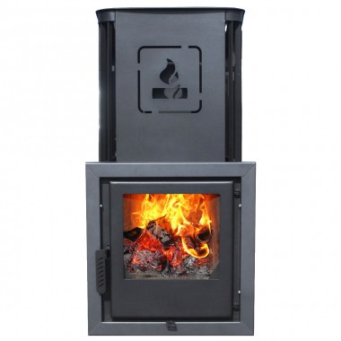 Дровяная печь для бани Варвара ТЕРМА Каменка Панорамная дверь с выносной топкой парная 12 – 24 м³