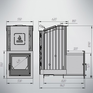 Дровяная печь для бани Варвара ТЕРМА Каменка Панорамная дверь с выносной топкой парная 12 – 24 м³