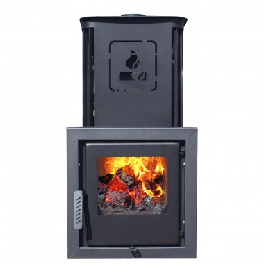 Печь для бани Варвара ТЕРМА Каменка мини Панорамная дверь с выносной топкой парная 6 – 12 м³