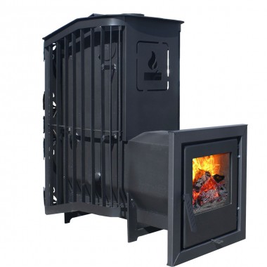 Печь для бани Варвара ТЕРМА Каменка мини Панорамная дверь с выносной топкой парная 6 – 12 м³