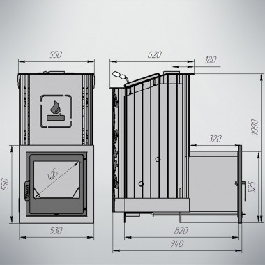 Печь для бани Варвара ТЕРМА Каменка мини Панорамная дверь с выносной топкой парная 6 – 12 м³